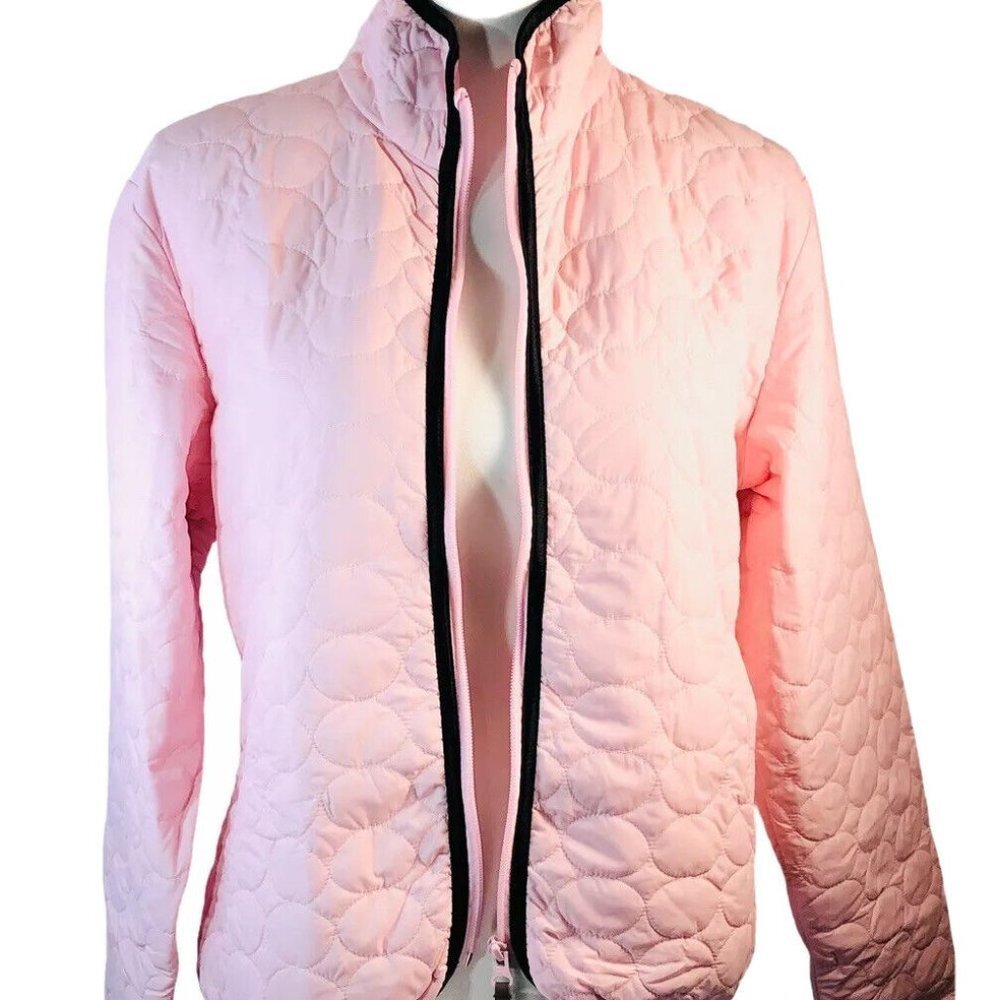 Descente DNA Women Winter Puffer Jacket Coat Quilted Pink Black Trim Siz…